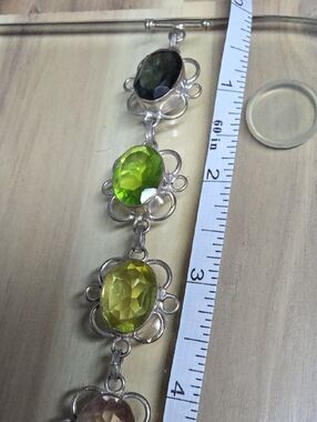 Estate Vintage SterlingSilver925 Bracelet with Green and Yellow Oval Gemstones
